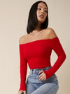 BASICS Cotton Off Shoulder Rib knit Crop Tee