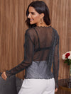 Lettuce Trim Sheer Glitter Mesh Top Without Bra