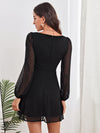Ruched Bust Lantern Sleeve Swiss Dot Dress