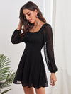 Ruched Bust Lantern Sleeve Swiss Dot Dress