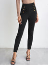 Double Button Solid Skinny Pants