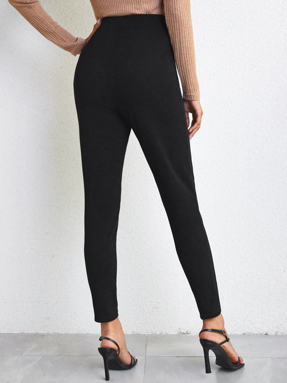 Double Button Solid Skinny Pants
