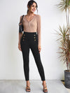 Double Button Solid Skinny Pants