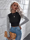 Mock Neck Checked Tee