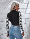Mock Neck Checked Tee