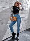 Mock Neck Checked Tee