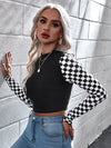 Mock Neck Checked Tee