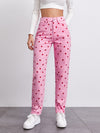 High Waist Heart Print Straight Jeans