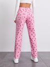 High Waist Heart Print Straight Jeans
