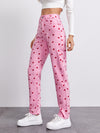 High Waist Heart Print Straight Jeans