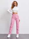 High Waist Heart Print Straight Jeans