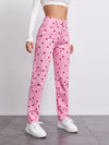 High Waist Heart Print Straight Jeans