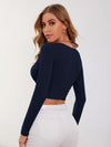 Surplice Neck Rib knit Crop Tee