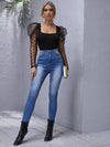 Flocked Polka Dot Mesh Gigot Sleeve Top