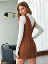 Single Breasted Patch Pocket Cord Overall Dress