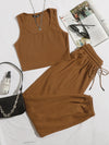 Rib knit Tank Top Drawstring Waist Sweatpants Set