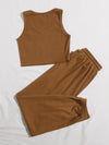Rib knit Tank Top Drawstring Waist Sweatpants Set