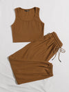 Rib knit Tank Top Drawstring Waist Sweatpants Set