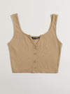 EZwear F Notched Neck Button Front Cropped Tank Top