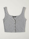 EZwear F Notched Neck Button Front Cropped Tank Top