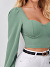 priv Sweetheart Neck Lantern Sleeve Crop Top