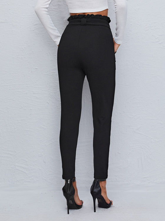 Paperbag Waist Dual Pocket Belted Skinny Pants