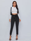 Paperbag Waist Dual Pocket Belted Skinny Pants