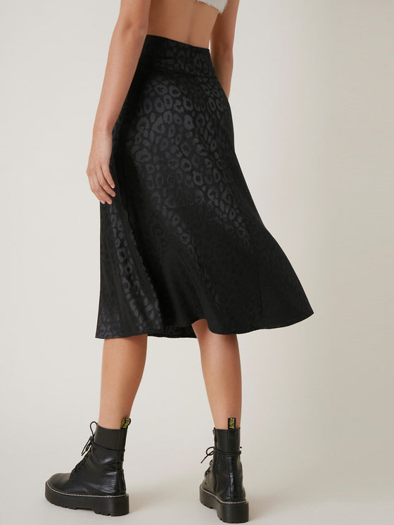 BAE Zipper Side Leopard Satin Skirt