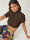 BASICS Mock Neck Rib knit Crop Top