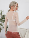 Lettuce Trim Sheer Glitter Mesh Top Without Bra