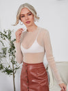 Lettuce Trim Sheer Glitter Mesh Top Without Bra