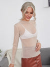 Lettuce Trim Sheer Glitter Mesh Top Without Bra