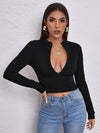 Zip Half Placket Rib knit Tee