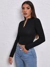 Zip Half Placket Rib knit Tee