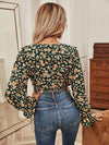 Floral Surplice Front Ruffle Trim Bodysuit