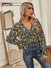 Floral Surplice Front Ruffle Trim Bodysuit