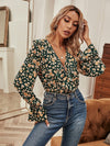 Floral Surplice Front Ruffle Trim Bodysuit