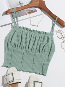  Frill Trim Ruched Front Rib knit Cami Top