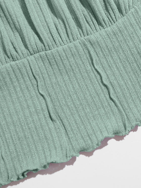 Frill Trim Ruched Front Rib knit Cami Top