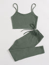 EZwear Solid Cami Top Knotted Waist Leggings Set