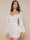 Sweetheart Neck Binding Trim Lantern Sleeve Swiss Dot Bustier Dress