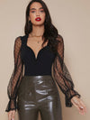 Ruffle Cuff Sheer Swiss Dot Mesh Sleeve Top