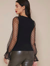 Ruffle Cuff Sheer Swiss Dot Mesh Sleeve Top