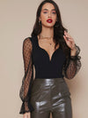 Ruffle Cuff Sheer Swiss Dot Mesh Sleeve Top