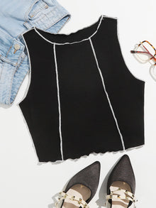  Contrast Stitch Lettuce Edge Tank Top