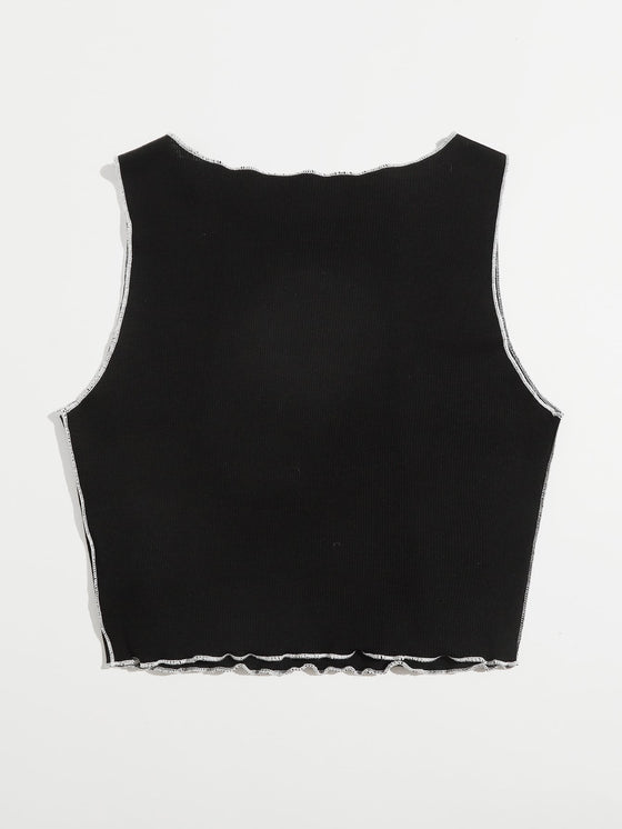 Contrast Stitch Lettuce Edge Tank Top