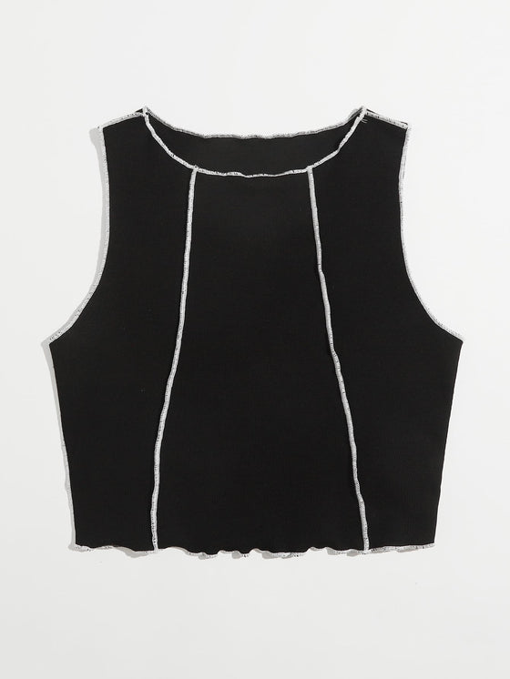 Contrast Stitch Lettuce Edge Tank Top