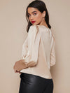 Buttoned Cuff Lantern Sleeve Satin Top