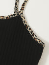 Contrast Leopard Binding Lettuce Trim Cami Top