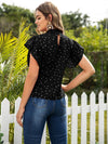 Heart Confetti Mock Neck Keyhole Back Blouse
